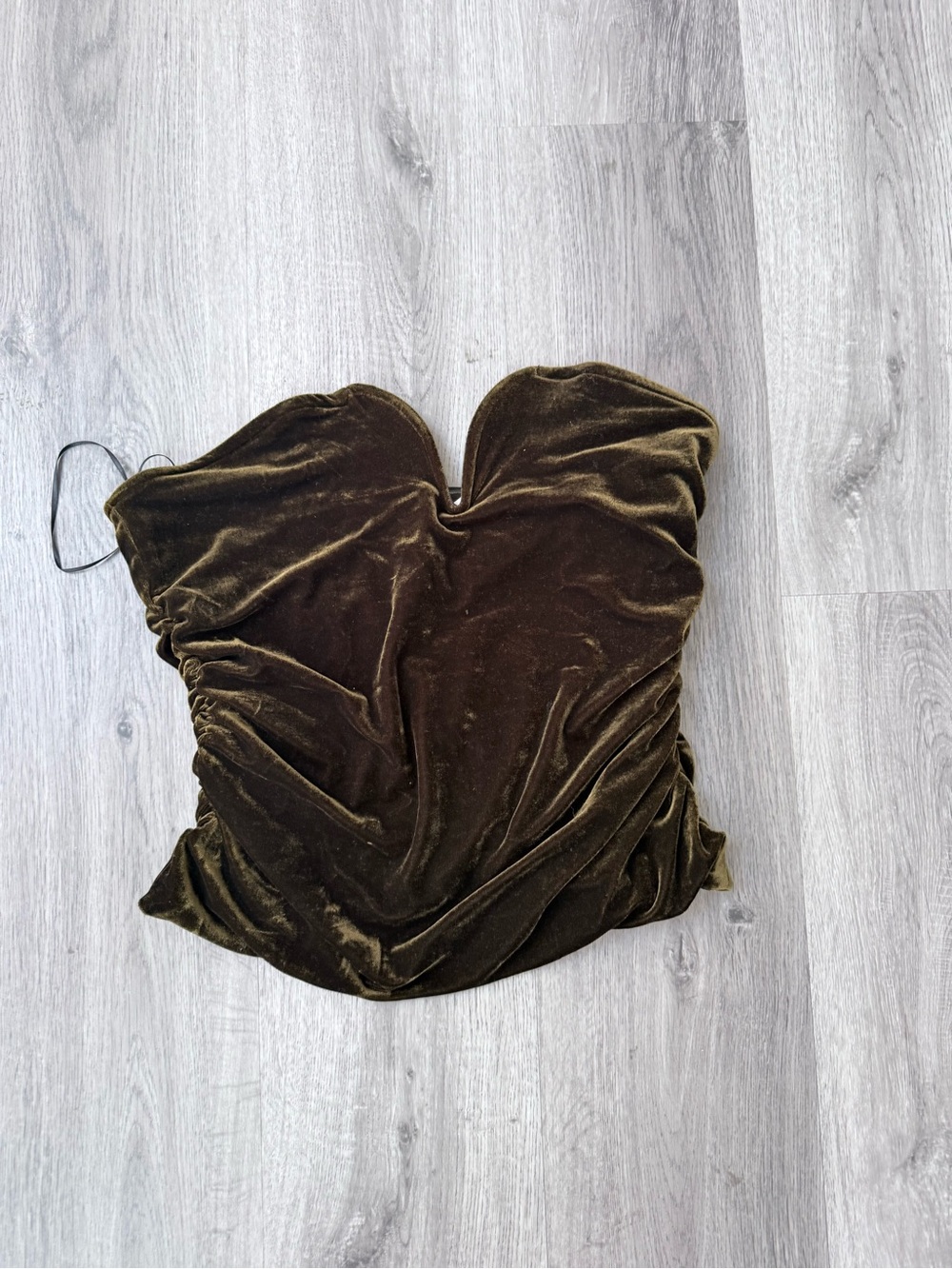 H&M Olive Velvet Strapless Sweetheart Camisole
